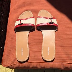 Lands' End sandals natural canvas red leather-8B